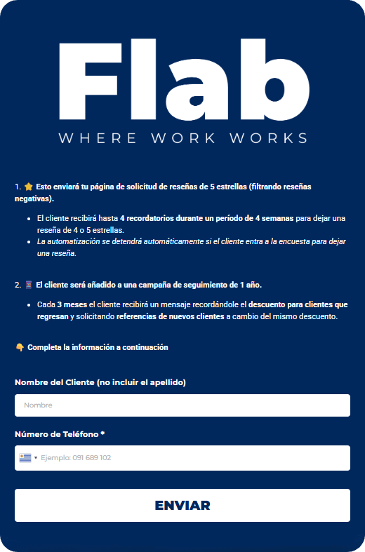 Formulario real para cargar al cliente en la campaña