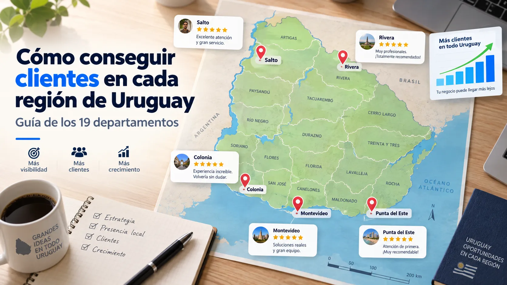 Cómo conseguir clientes en cada región de Uruguay: guía de los 19 departamentos