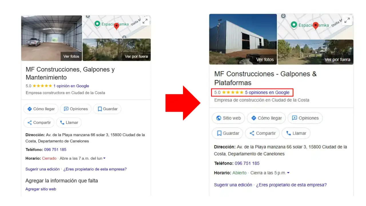 MF Construcciones — aumento de reseñas en Google